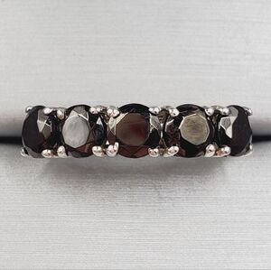 Black Elite Shungite Round Cut 5 Stone Ring In Platinum | 925 Sterling Silver